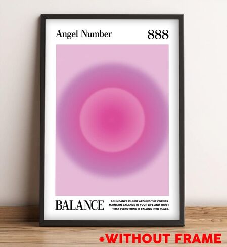 Teevoc 16x24 - ملصق رقم الملاك 888 كبير، توازن، طباعة متدرجة هالة، ملصقات روحية، سحرية، دليل روحي، اتصال جدار إلهي، ملصقات غير مؤطرة، أبيض in Kuwait