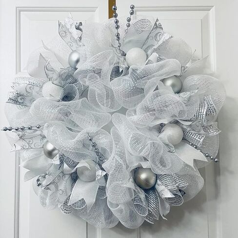 2 لفات من شبكة ديكو لعيد الميلاد، 10 ياردات فضية وبيضاء معدنية من شريط شبكي بولي لأكاليل الزهور، شريط شبكي لشجرة عيد الميلاد، إكليل، ديكور المنزل إكليل in Kuwait
