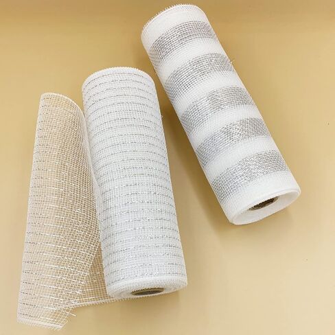 2 لفات من شبكة ديكو لعيد الميلاد، 10 ياردات فضية وبيضاء معدنية من شريط شبكي بولي لأكاليل الزهور، شريط شبكي لشجرة عيد الميلاد، إكليل، ديكور المنزل إكليل in Kuwait