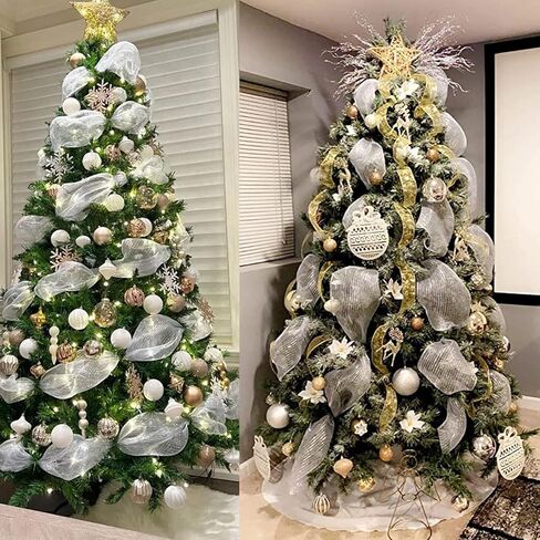 2 لفات من شبكة ديكو لعيد الميلاد، 10 ياردات فضية وبيضاء معدنية من شريط شبكي بولي لأكاليل الزهور، شريط شبكي لشجرة عيد الميلاد، إكليل، ديكور المنزل إكليل in Kuwait