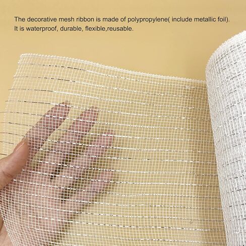 2 لفات من شبكة ديكو لعيد الميلاد، 10 ياردات فضية وبيضاء معدنية من شريط شبكي بولي لأكاليل الزهور، شريط شبكي لشجرة عيد الميلاد، إكليل، ديكور المنزل إكليل in Kuwait