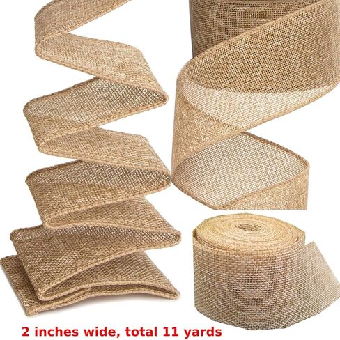 Burlap Wired Ribbon, 2 Inch Christmas Burlap Ribbon 11 Yards, Burlap Wired Edge Ribbon Natural Linen Wired Ribbon Burlap Fabric Craft Ribbon for Christmas Tree Decoration,Wreaths,Big Bow,Gift in Kuwait