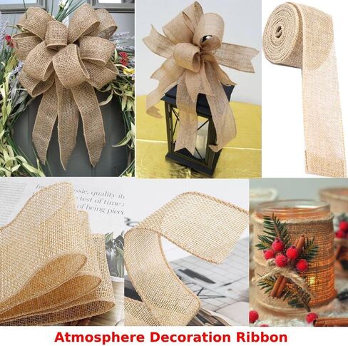 Burlap Wired Ribbon, 2 Inch Christmas Burlap Ribbon 11 Yards, Burlap Wired Edge Ribbon Natural Linen Wired Ribbon Burlap Fabric Craft Ribbon for Christmas Tree Decoration,Wreaths,Big Bow,Gift in Kuwait