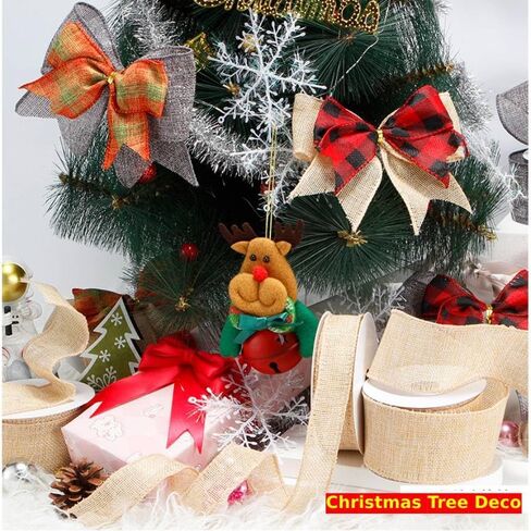 Burlap Wired Ribbon, 2 Inch Christmas Burlap Ribbon 11 Yards, Burlap Wired Edge Ribbon Natural Linen Wired Ribbon Burlap Fabric Craft Ribbon for Christmas Tree Decoration,Wreaths,Big Bow,Gift in Kuwait