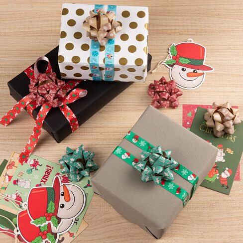 21 قطعة من أقواس وشريط تغليف هدايا عيد الميلاد، 6 أقواس عيد الميلاد، شريطين هدايا عيد الميلاد، 6 بطاقات هدايا، 6 بطاقات عيد الميلاد، ملصق واحد لديكورات هدايا عيد الميلاد (مع صندوق هدايا أحمر) in Kuwait