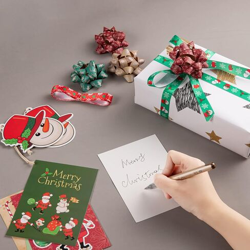21 قطعة من أقواس وشريط تغليف هدايا عيد الميلاد، 6 أقواس عيد الميلاد، شريطين هدايا عيد الميلاد، 6 بطاقات هدايا، 6 بطاقات عيد الميلاد، ملصق واحد لديكورات هدايا عيد الميلاد (مع صندوق هدايا أحمر) in Kuwait