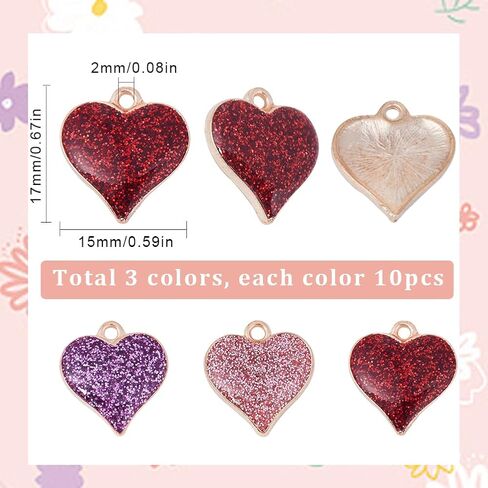 SUNNYCLUE 1 Box Assorted Valentine's Day Charms Enamel Heart Charm Love Charms Bulk Red Pink Rose Linking Connector Charms Valentine Charms for Jewelry Making Charms DIY Earrings Necklace Brcaelets in Kuwait