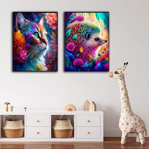 4 Pack 5D Diamond Painting Kits for Adults, Animal Diamond Art Kits Cat Full Drill Diamond Dots Paint with Diamonds Hedgehog Owl Pictures Arts and Crafts for Adults Beginner Kids 11.8''x15.8'' in Kuwait