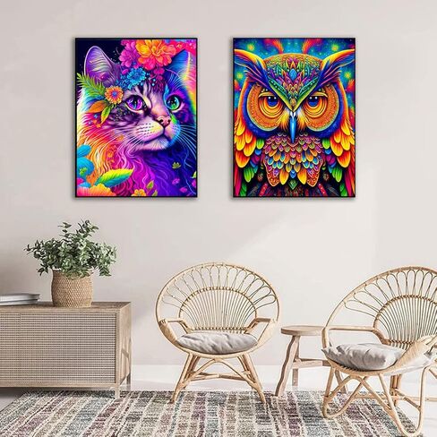 4 Pack 5D Diamond Painting Kits for Adults, Animal Diamond Art Kits Cat Full Drill Diamond Dots Paint with Diamonds Hedgehog Owl Pictures Arts and Crafts for Adults Beginner Kids 11.8''x15.8'' in Kuwait