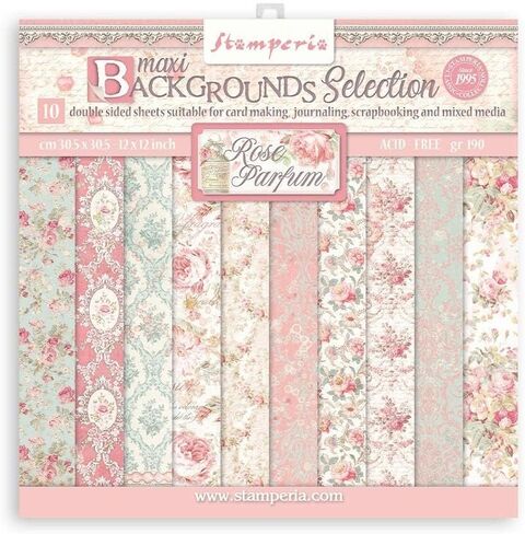Stamperia International Rose Parfum Bundle: 12" X 12" Double-Sided Paper Pad + 12" X 12" Backgrounds Double-Sided Paper Pad in Kuwait