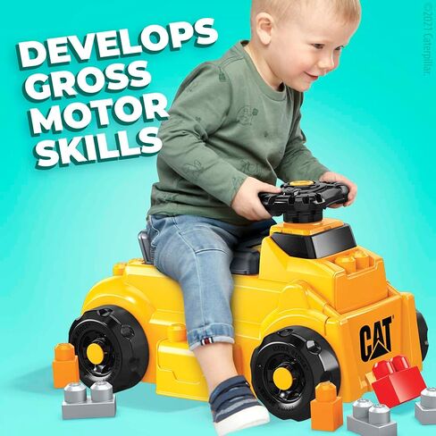 MEGA BLOKS Cat Fisher-Price Toddler Blocks Building Toy, Large Dump Truck with 11 Pieces and Storage, Yellow, Gift Ideas for Kids in Saudi Arabia