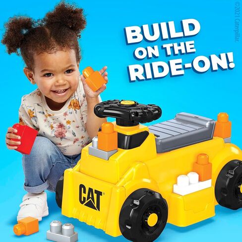 MEGA BLOKS Cat Fisher-Price Toddler Blocks Building Toy, Large Dump Truck with 11 Pieces and Storage, Yellow, Gift Ideas for Kids in Saudi Arabia
