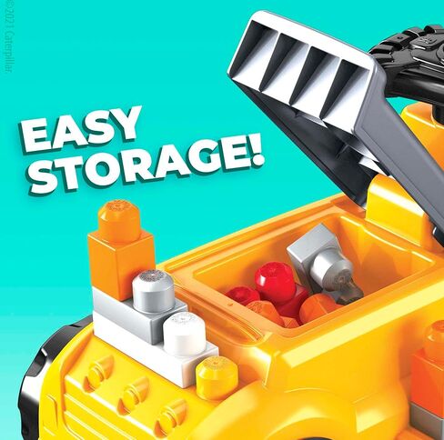 MEGA BLOKS Cat Fisher-Price Toddler Blocks Building Toy, Large Dump Truck with 11 Pieces and Storage, Yellow, Gift Ideas for Kids in Saudi Arabia