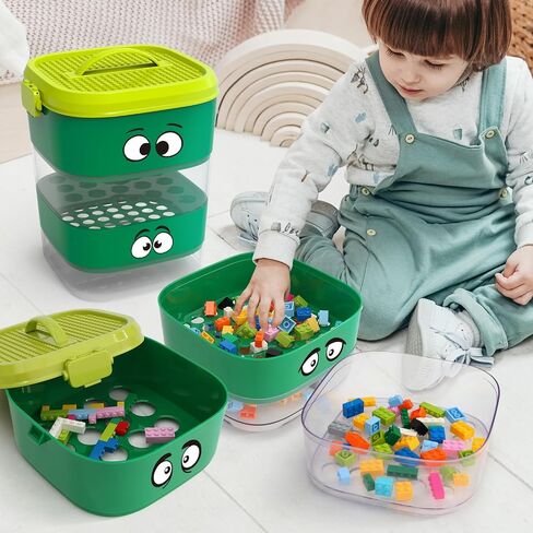 4 Tray Toy Blocks Sorter Sifter, Cute Portable Storage Brick Box for Lego Blocks, Three Different Size Sorter Perfect for Multiple Building Blocks, Gift for Kids, Teens and Adults (Blue) in Kuwait
