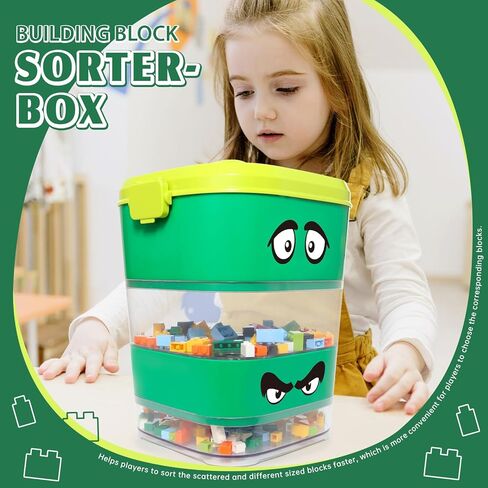 4 Tray Toy Blocks Sorter Sifter, Cute Portable Storage Brick Box for Lego Blocks, Three Different Size Sorter Perfect for Multiple Building Blocks, Gift for Kids, Teens and Adults (Blue) in Kuwait