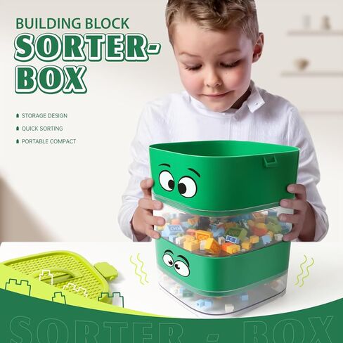 4 Tray Toy Blocks Sorter Sifter, Cute Portable Storage Brick Box for Lego Blocks, Three Different Size Sorter Perfect for Multiple Building Blocks, Gift for Kids, Teens and Adults (Blue) in Kuwait