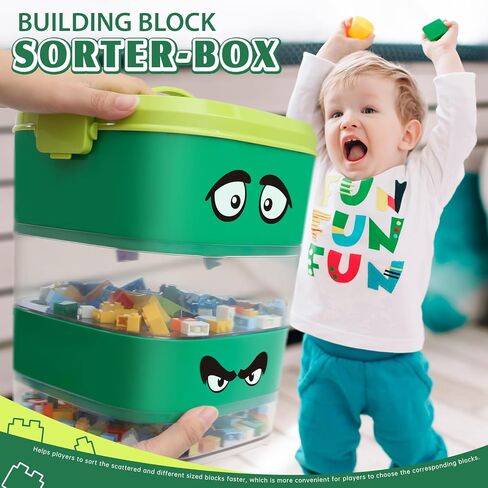 4 Tray Toy Blocks Sorter Sifter, Cute Portable Storage Brick Box for Lego Blocks, Three Different Size Sorter Perfect for Multiple Building Blocks, Gift for Kids, Teens and Adults (Blue) in Kuwait