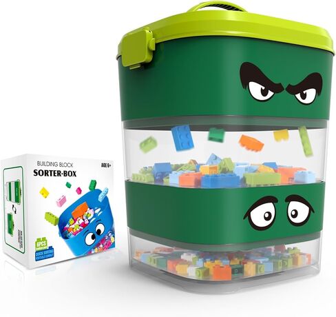 4 Tray Toy Blocks Sorter Sifter, Cute Portable Storage Brick Box for Lego Blocks, Three Different Size Sorter Perfect for Multiple Building Blocks, Gift for Kids, Teens and Adults (Blue) in Kuwait