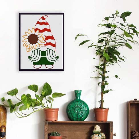 12pcs Gnomes Stencils Painting Reusable Gnome Sunflower Paint Stencil DIY Crafts Small Dwarf Decoration Stencil for Painting on Wall and Wood Sign in Kuwait