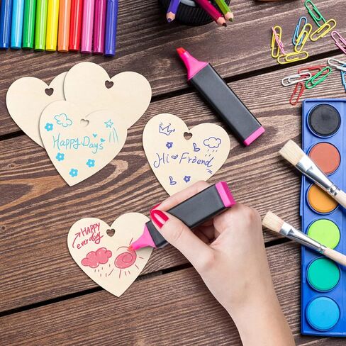 Qfeley 60 قطعة خشبية الحب على شكل قلب، قطع خشبية غير منتهية مع فتحات خشبية فارغة معلقة القلب الحلي مع خيط طبيعي للحفلات المنزل عيد الميلاد عيد الحب in Kuwait