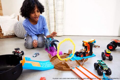 Hot Wheels Monster Truck Pit & Launch Playsets with a 1 Monster Truck & 1 Hot Wheels 1:64 Scale Car, Great Gift for Kids Ages 4 Years & Older in Saudi Arabia