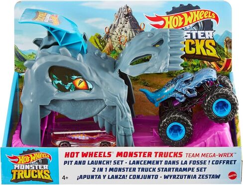 Hot Wheels Monster Truck Pit & Launch Playsets with a 1 Monster Truck & 1 Hot Wheels 1:64 Scale Car, Great Gift for Kids Ages 4 Years & Older in Saudi Arabia