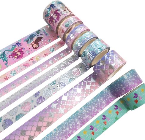 حورية البحر الغامضة DIY الفضة فويل واشي شريط ورقة قناع حيوانات البحر / 8 لفات كرافت شريط ديكور رائع لزينة سجل القصاصات الفنية رصاصة المجلات المشاريع اليدوية in Kuwait