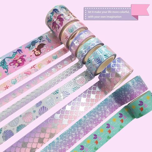 حورية البحر الغامضة DIY الفضة فويل واشي شريط ورقة قناع حيوانات البحر / 8 لفات كرافت شريط ديكور رائع لزينة سجل القصاصات الفنية رصاصة المجلات المشاريع اليدوية in Kuwait
