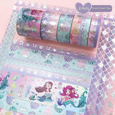 حورية البحر الغامضة DIY الفضة فويل واشي شريط ورقة قناع حيوانات البحر / 8 لفات كرافت شريط ديكور رائع لزينة سجل القصاصات الفنية رصاصة المجلات المشاريع اليدوية in Kuwait