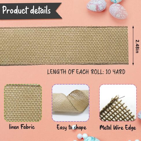 Spring Ribbons for Crafting 2.5 Inch ×10 Yards, Spring Holiday Wired Edge Ribbon Yellow Burlap Ribbon Summer Farmhouse Craft Ribbons for Wreath Bow Gift Wrapping Birthday Wedding Decorations in Saudi Arabia