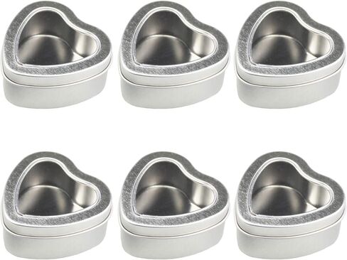 علب معدنية فضية على شكل قلب فارغة بسعة 118 مل مع نافذة شفافة لصنع الشموع والحلوى والهدايا والتنانير in Kuwait