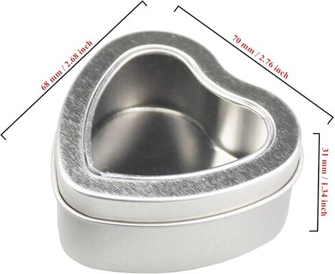 علب معدنية فضية على شكل قلب فارغة بسعة 118 مل مع نافذة شفافة لصنع الشموع والحلوى والهدايا والتنانير in Kuwait