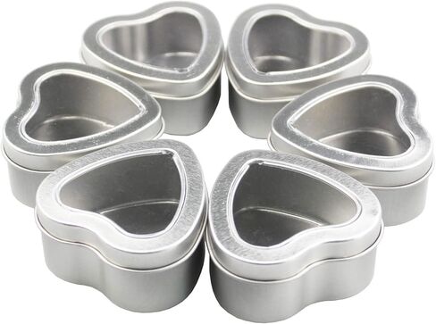 علب معدنية فضية على شكل قلب فارغة بسعة 118 مل مع نافذة شفافة لصنع الشموع والحلوى والهدايا والتنانير in Kuwait