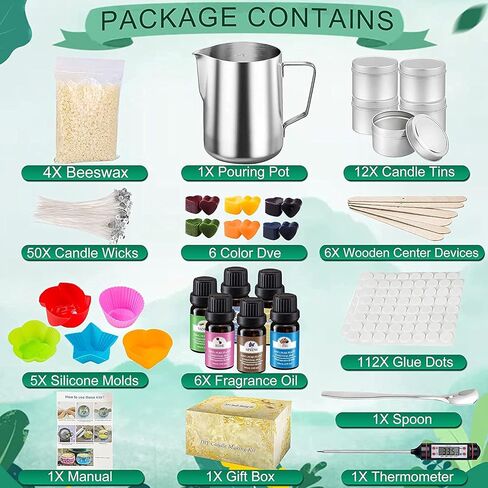 مجموعة كاملة لصنع الشموع، ومستلزمات صنع الشموع، بما في ذلك وعاء صب صناعة الشموع، وشمع العسل، وفتائل الشموع، وملصق الفتائل، وعلب الشموع، والروائح الغنية، والأصباغ، وقوالب الشموع، وحامل الفتائل والملعقة in Kuwait