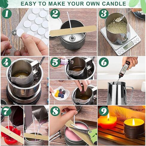 مجموعة كاملة لصنع الشموع، ومستلزمات صنع الشموع، بما في ذلك وعاء صب صناعة الشموع، وشمع العسل، وفتائل الشموع، وملصق الفتائل، وعلب الشموع، والروائح الغنية، والأصباغ، وقوالب الشموع، وحامل الفتائل والملعقة in Kuwait