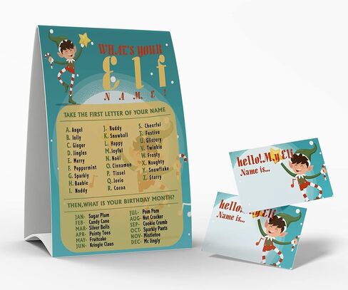 What's Your Elf Name Game، 1 علامة موضوع Elf و50 ملصقًا لبطاقة الاسم، ألعاب حفلات عيد الميلاد، لعبة عيد ميلاد للأطفال والكبار، لعبة نشاط للمكتب أو الفصل | JRKP048L in Kuwait