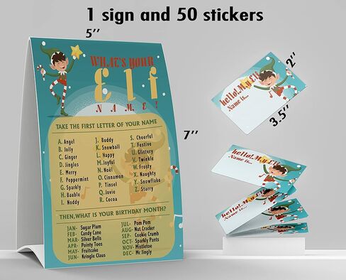 What's Your Elf Name Game، 1 علامة موضوع Elf و50 ملصقًا لبطاقة الاسم، ألعاب حفلات عيد الميلاد، لعبة عيد ميلاد للأطفال والكبار، لعبة نشاط للمكتب أو الفصل | JRKP048L in Kuwait