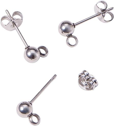 YOYOSTORE 100 Round Ball with Ring Iron Earrings Posts for Jewelry Earring Making Findings (Golden, 6mm) in Kuwait