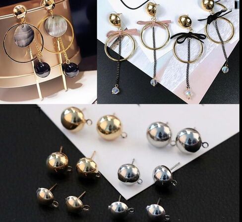 YOYOSTORE 100 Round Ball with Ring Iron Earrings Posts for Jewelry Earring Making Findings (Golden, 6mm) in Kuwait