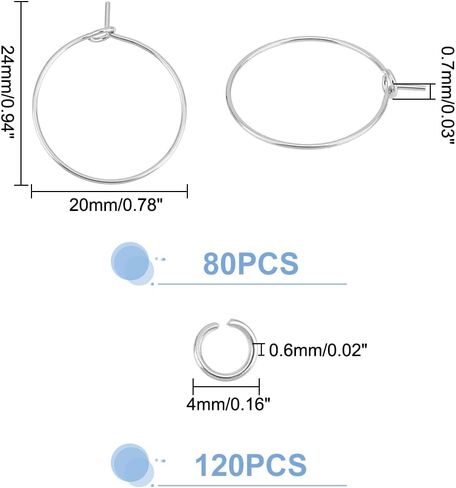 UNICRAFTALE 120 Pcs Beading Hoop Earring Findings Kit 316 Surgical Stainless Steel Hypoallergenic Wine Glass Charms Rings with 200Pcs Jump Rings Bead Earring Hoops for Jewelry Making Craft Art DIY in Saudi Arabia