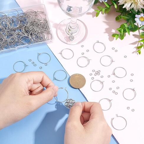 UNICRAFTALE 120 Pcs Beading Hoop Earring Findings Kit 316 Surgical Stainless Steel Hypoallergenic Wine Glass Charms Rings with 200Pcs Jump Rings Bead Earring Hoops for Jewelry Making Craft Art DIY in Saudi Arabia