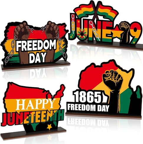4PCS Juneteenth Wooden Centerpieces Table Decorations June 19th Table Decor Centerpieces Happy Juneteenth Freedom Day Table Topper Sign for Juneteenth Party Home Desktop Wood Craft Center Piece Decor in Saudi Arabia