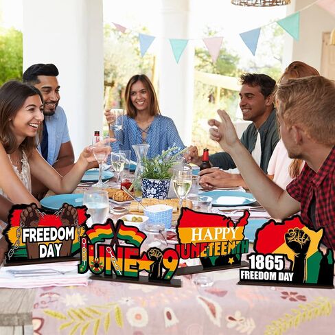 4PCS Juneteenth Wooden Centerpieces Table Decorations June 19th Table Decor Centerpieces Happy Juneteenth Freedom Day Table Topper Sign for Juneteenth Party Home Desktop Wood Craft Center Piece Decor in Saudi Arabia