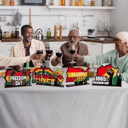 4PCS Juneteenth Wooden Centerpieces Table Decorations June 19th Table Decor Centerpieces Happy Juneteenth Freedom Day Table Topper Sign for Juneteenth Party Home Desktop Wood Craft Center Piece Decor in Saudi Arabia