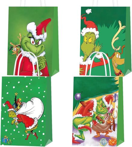 16 قطعة من أكياس هدايا حفلة عيد الميلاد، أفلام عيد الميلاد كرافت الورقية حقائب مع مقابض هدايا عيد الميلاد أكياس حلوى هدايا للأولاد والبنات والأطفال الأسرة عيد الميلاد حفلة عيد الميلاد in Kuwait