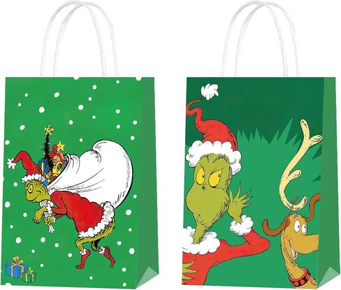 16 قطعة من أكياس هدايا حفلة عيد الميلاد، أفلام عيد الميلاد كرافت الورقية حقائب مع مقابض هدايا عيد الميلاد أكياس حلوى هدايا للأولاد والبنات والأطفال الأسرة عيد الميلاد حفلة عيد الميلاد in Kuwait