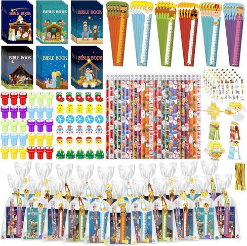 350 Pcs Christmas Stationery Party Favors Bulk Christmas Notebook Pencil Eraser Cards Ruler Treat Bags Stamp Stickers for Kids School Gift Exchange Classroom Games Prizes Events Supply (Classic) in Saudi Arabia