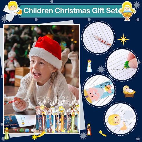 350 Pcs Christmas Stationery Party Favors Bulk Christmas Notebook Pencil Eraser Cards Ruler Treat Bags Stamp Stickers for Kids School Gift Exchange Classroom Games Prizes Events Supply (Classic) in Saudi Arabia