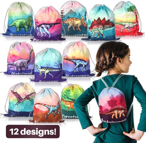 12 Pack Dinosaur Party Supplies Favor Drawstring Bags for Kids’ Birthday, Boys and Girls Dino Backpack Bag as Loot and Goodie bags for Gifts, Candy and Snacks, School, Travel, or Toy Storage Bag in Kuwait