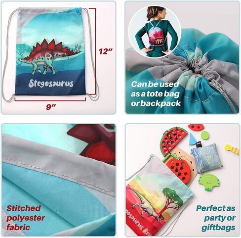 12 Pack Dinosaur Party Supplies Favor Drawstring Bags for Kids’ Birthday, Boys and Girls Dino Backpack Bag as Loot and Goodie bags for Gifts, Candy and Snacks, School, Travel, or Toy Storage Bag in Kuwait